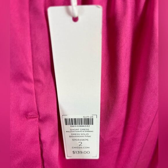 Chico’s Women’s Bahamian Pink Balloon Sleeve Dress, Size 12 (Chico’s 2), NWT - Picture 9 of 12